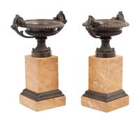 A Pair of Grand Tour Bronze Tazze On Marble Bases