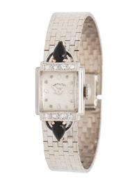 HAMILTON, 14K WHITE GOLD, ONYX AND DIAMOND WRISTWATCH