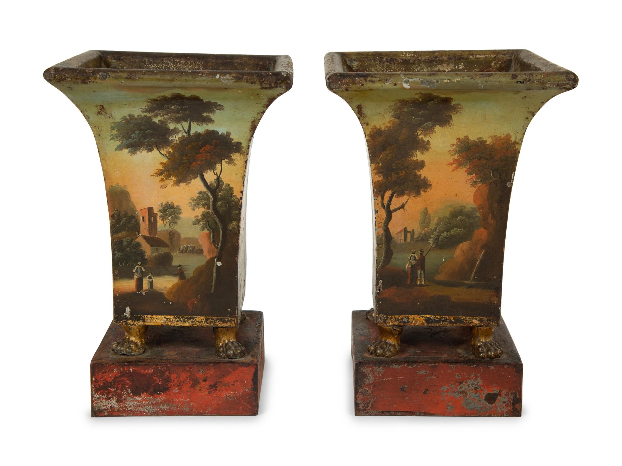 A Pair of French Tôle Peinte Vases