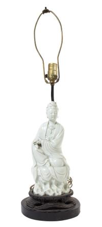 A Blanc-de-Chine Porcelain Figure of Guanyin Height 27 1/4 inches.