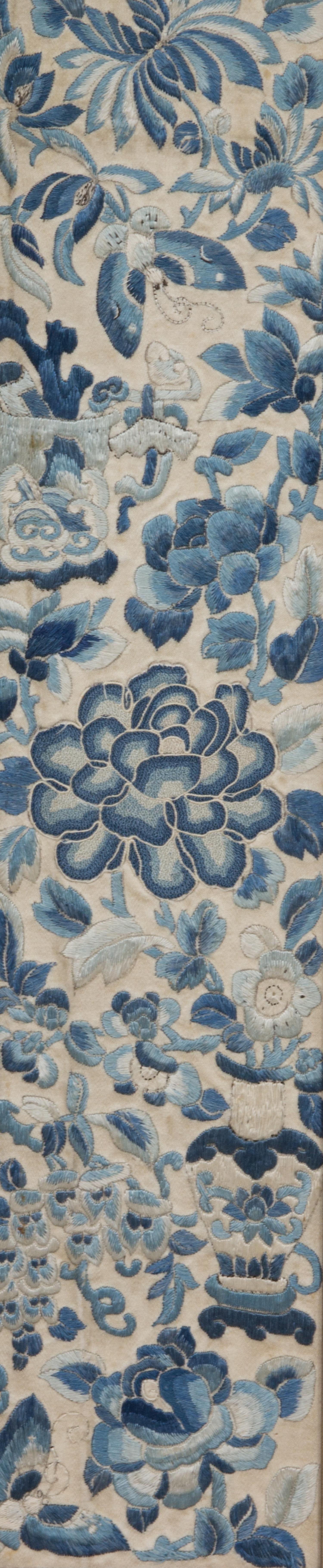 A Pair of Chinese Silk Embroidered Panels Height 41 1/2 x width 12 inches. — 19TH CENTURY