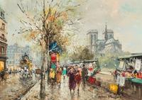 Antoine Blanchard, (French, 1910-1988), Bouquinistes de Notre-Dame, ca. 1955