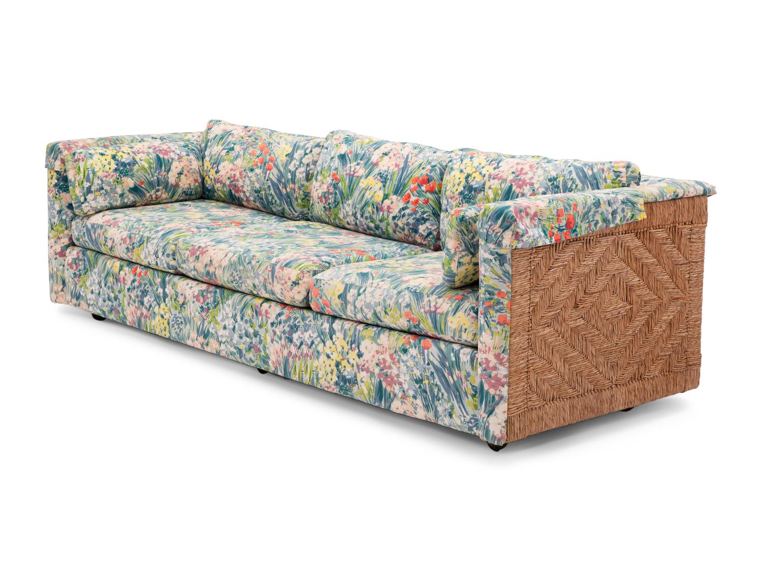 A Pair of Custom Woven Reed Three-Cushion Sofas