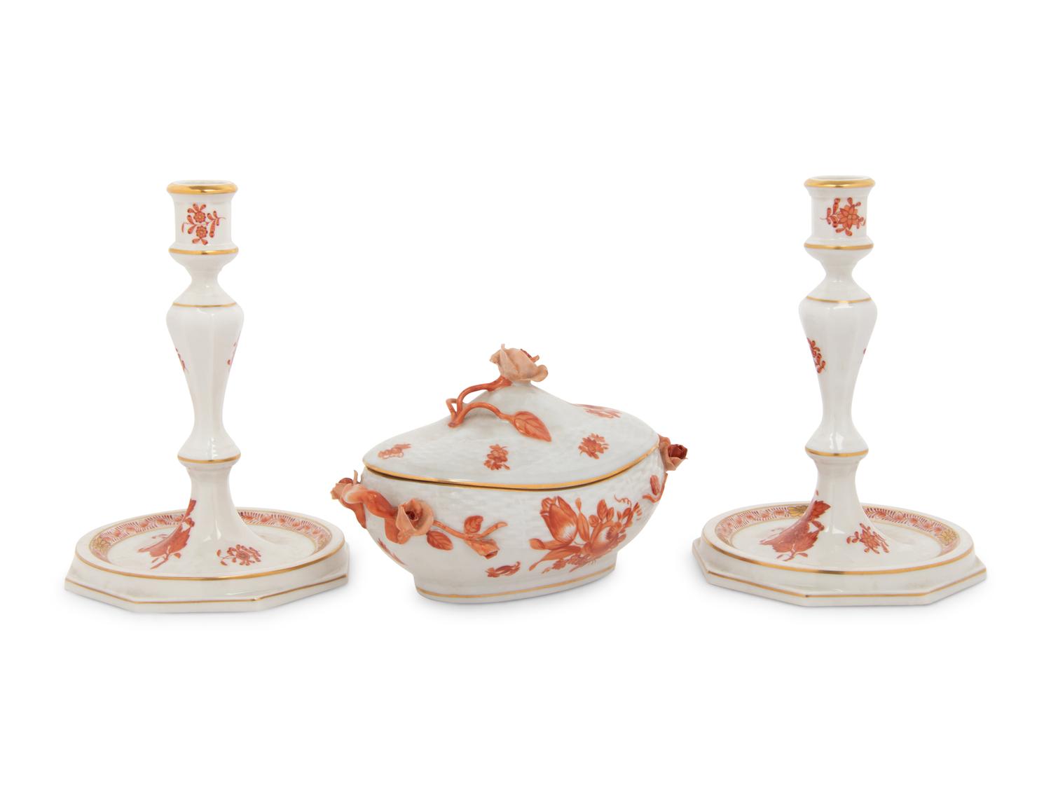 Three Herend Chinese Bouquet Porcelain Table Articles