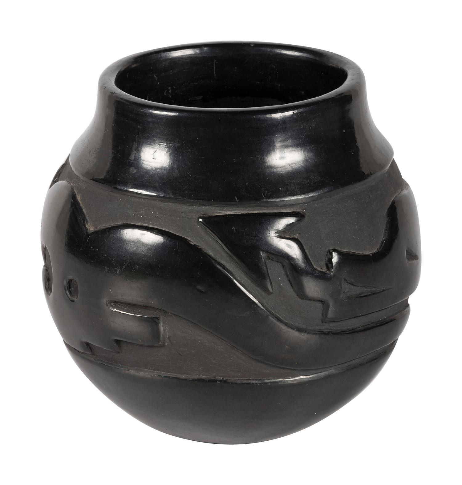 Carved Blackware Pottery Jar, with Avanyu