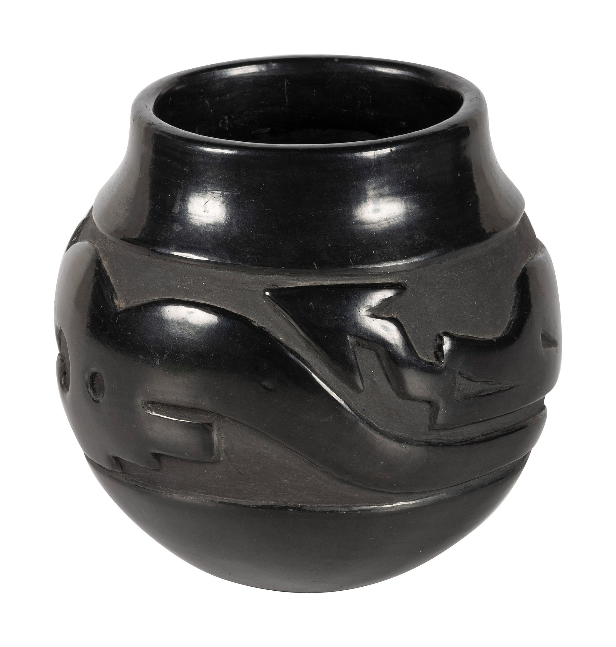 Carved Blackware Pottery Jar, with Avanyu