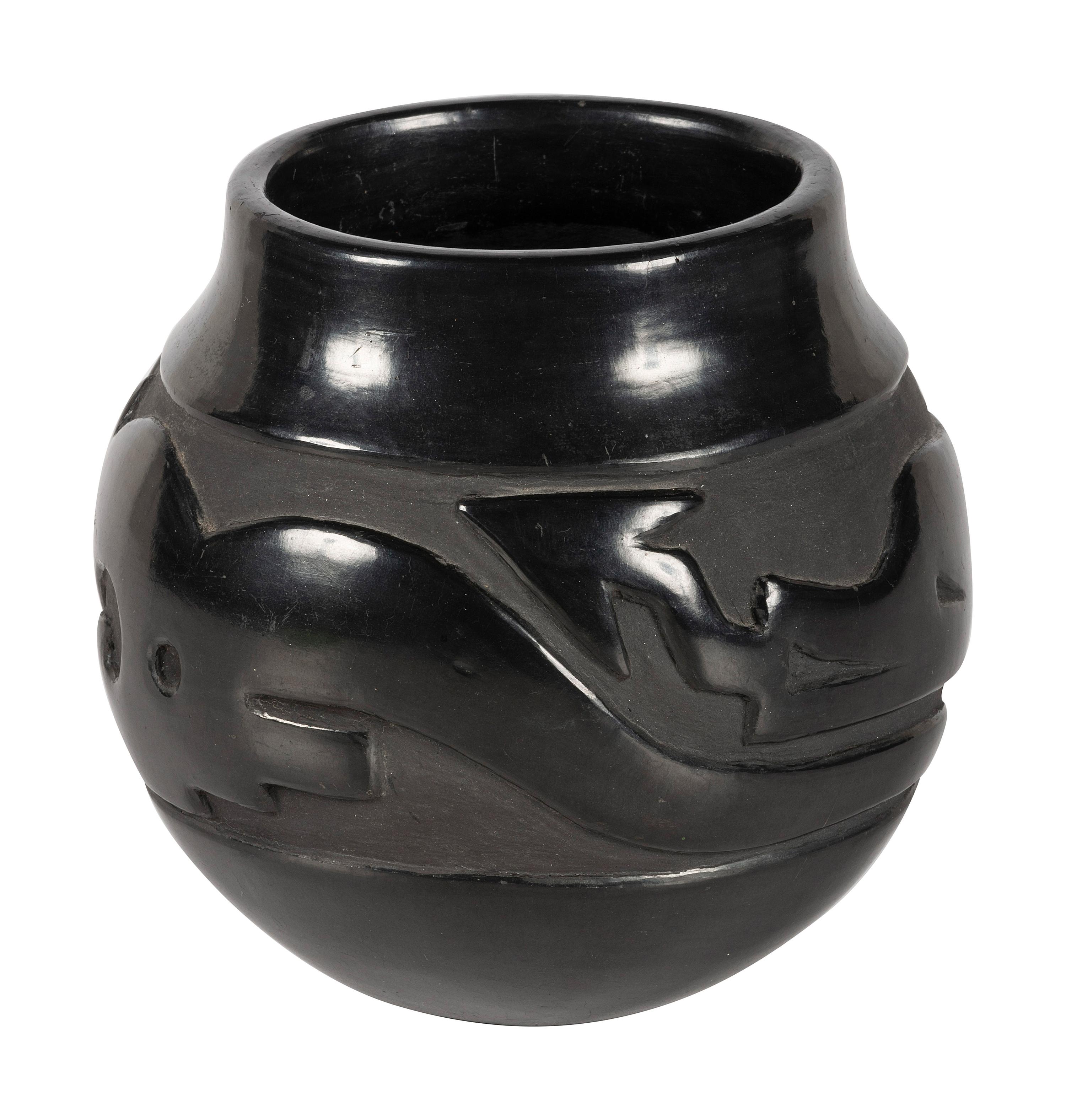 Carved Blackware Pottery Jar, with Avanyu