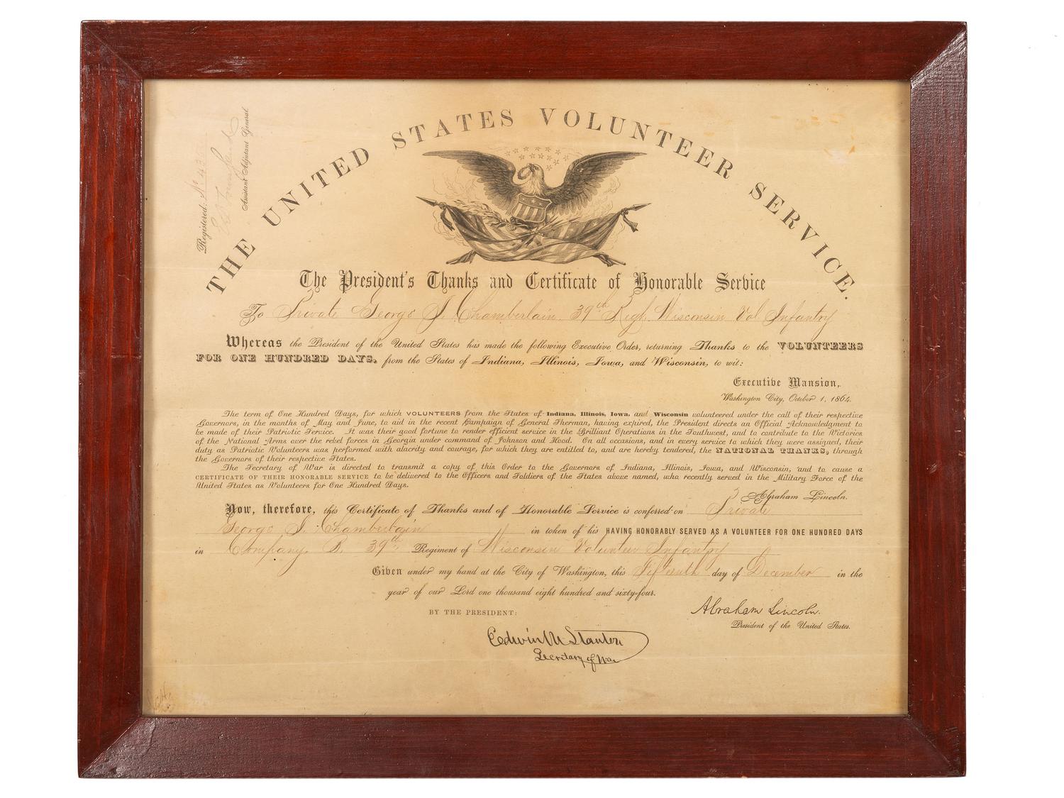 [CIVIL WAR]. A group of 6 Civil War discharge certificates for Wisconsin soldiers, comprising: