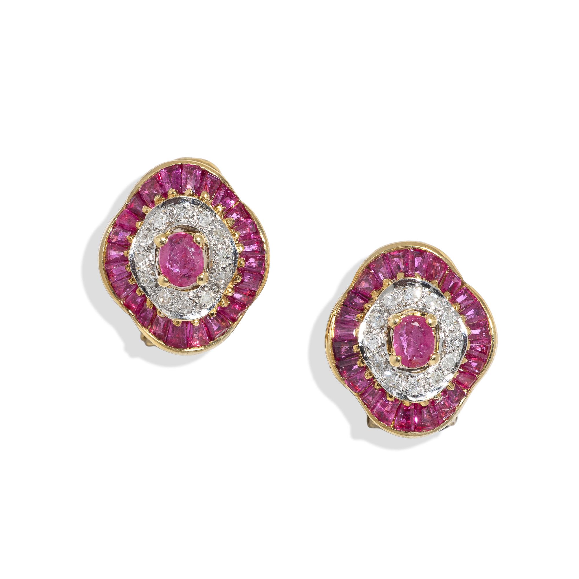 RUBY, DIAMOND, AND YELLOW GOLD EARRINGS