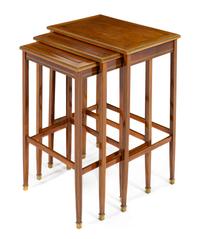 Three Napoleon III Brass Inlaid Mahogany Nesting Tables Height 28 inches. — LATE 19TH CENTURY