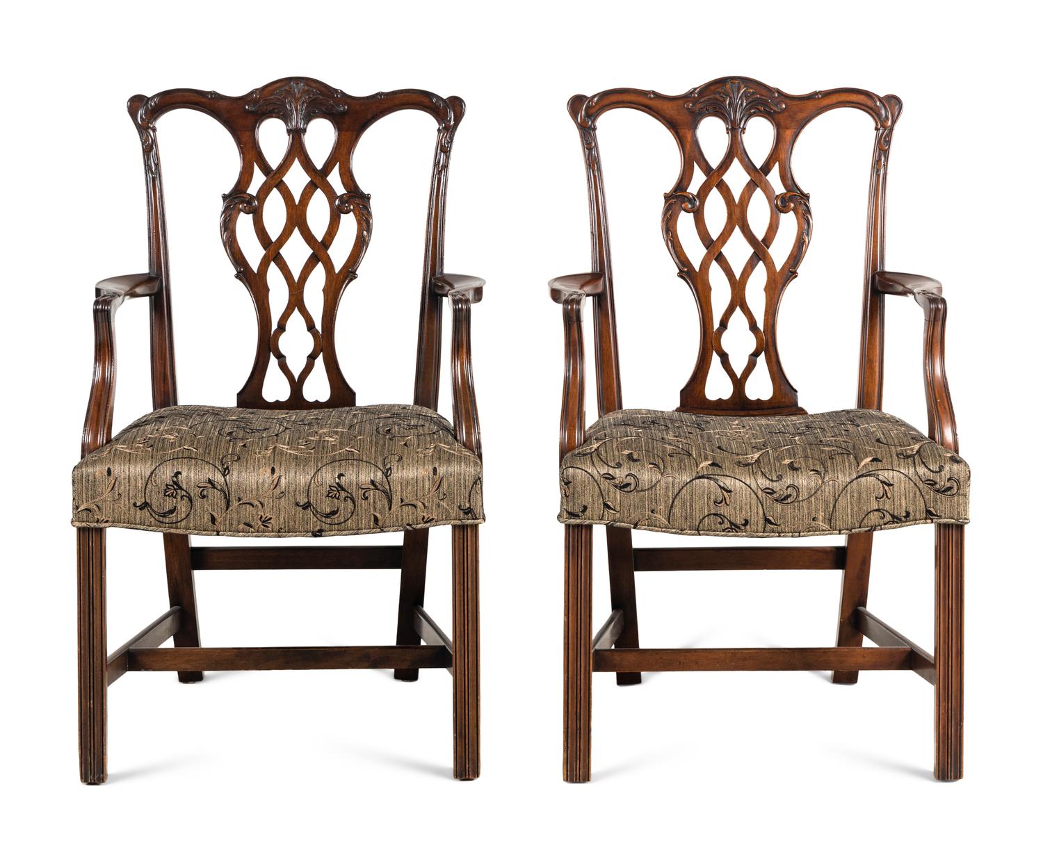 A Pair of George III Style Carved Mahogany Armchairs