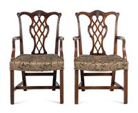 A Pair of George III Style Carved Mahogany Armchairs