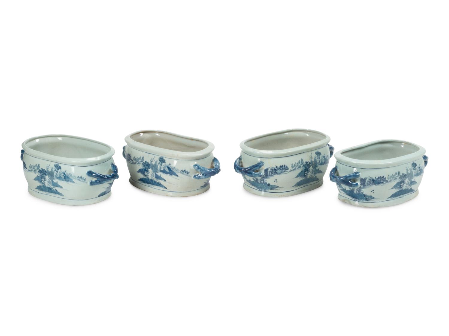 A Group of Four Chinese Blue and White Porcelain Jardinières