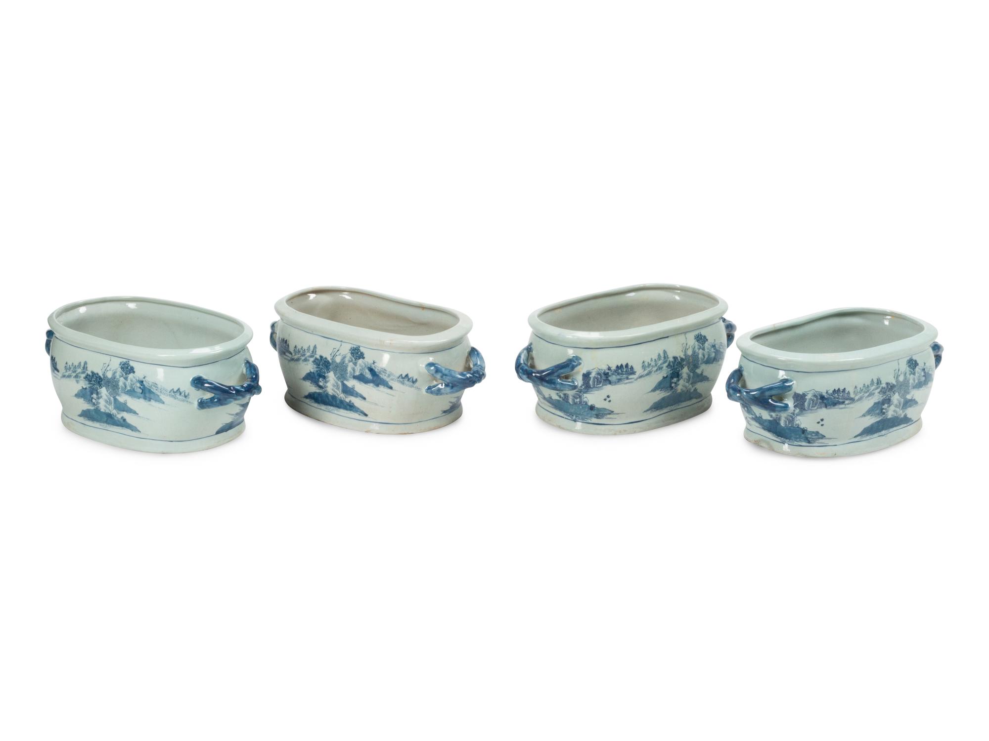A Group of Four Chinese Blue and White Porcelain Jardinières