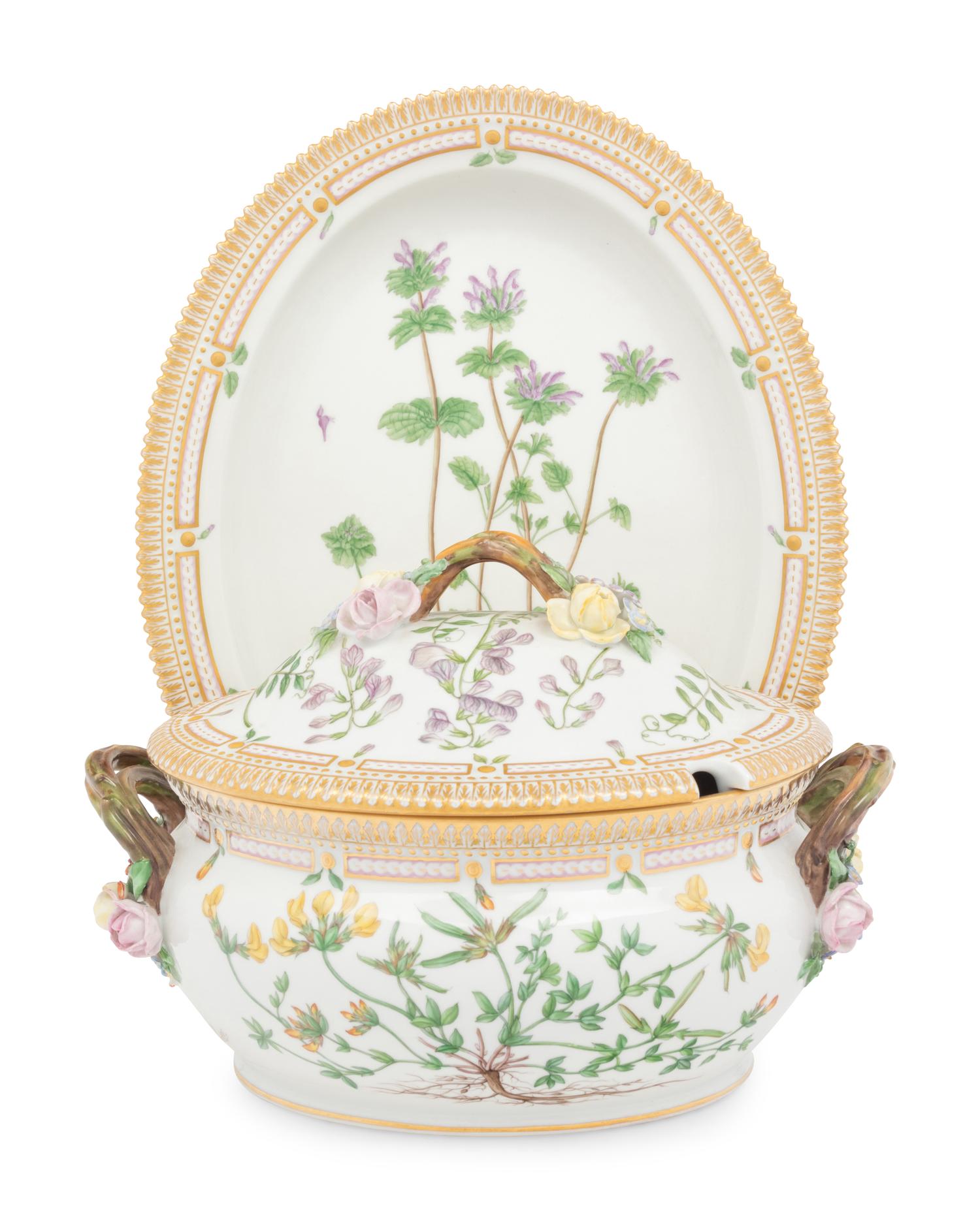A Royal Copenhagen Flora Danica Porcelain Tureen and Platter