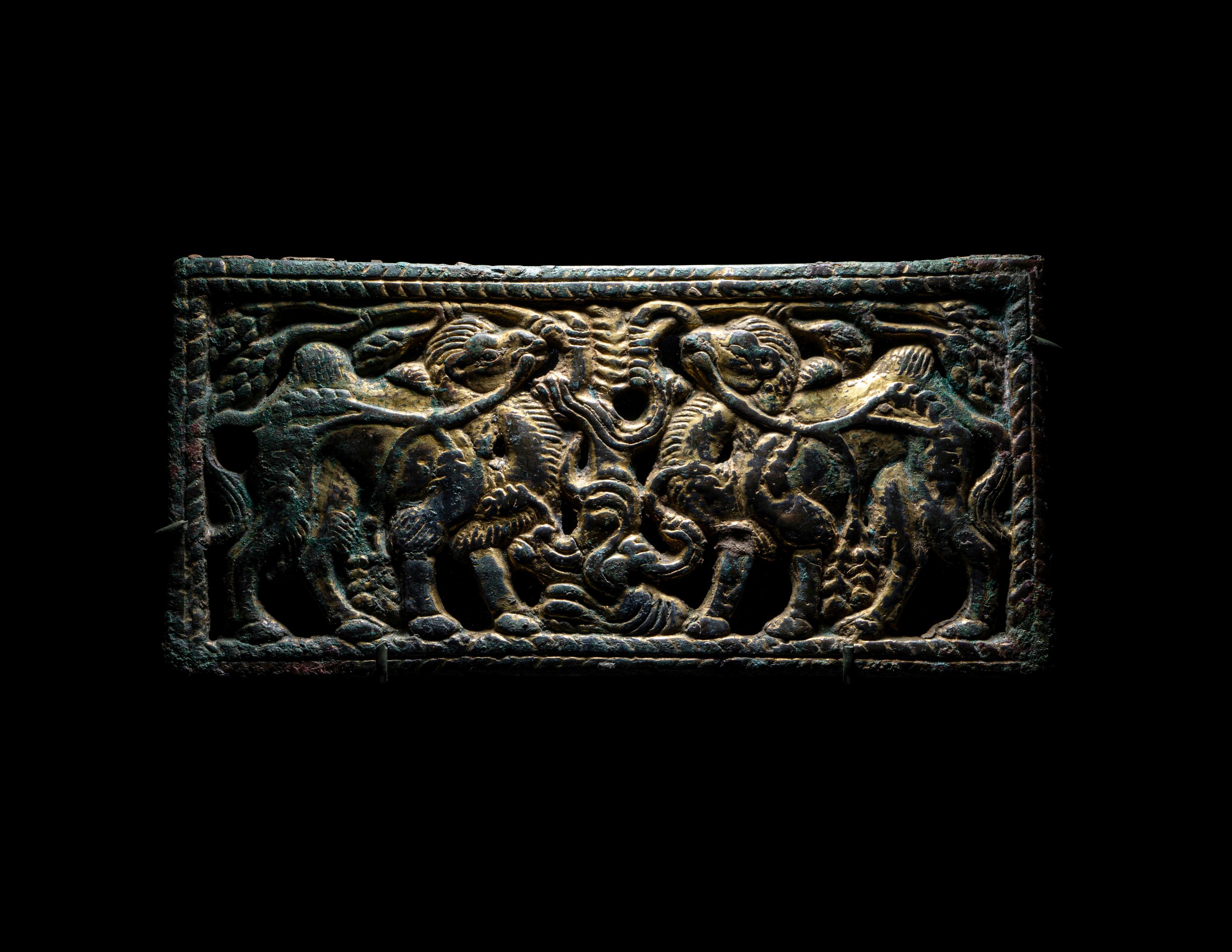An Ordos Gilt-Bronze Plaque with Mythological Creatures