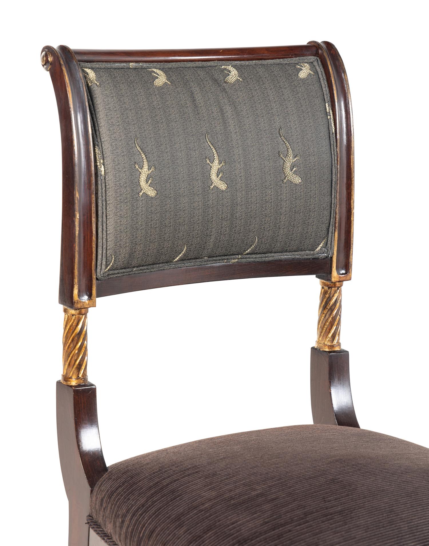 A Pair of Regency Style Parcel-Gilt Walnut Side Chairs