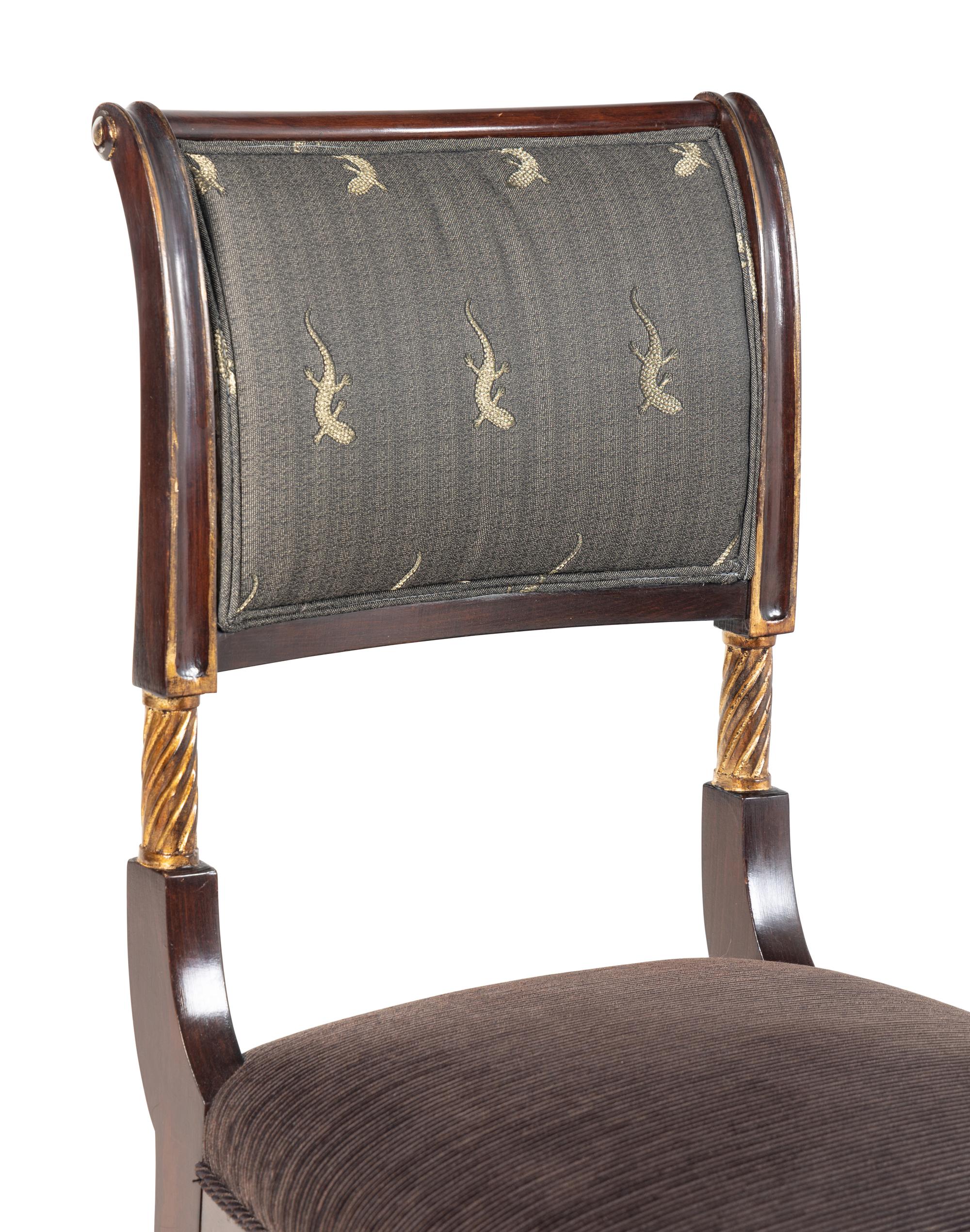 A Pair of Regency Style Parcel-Gilt Walnut Side Chairs