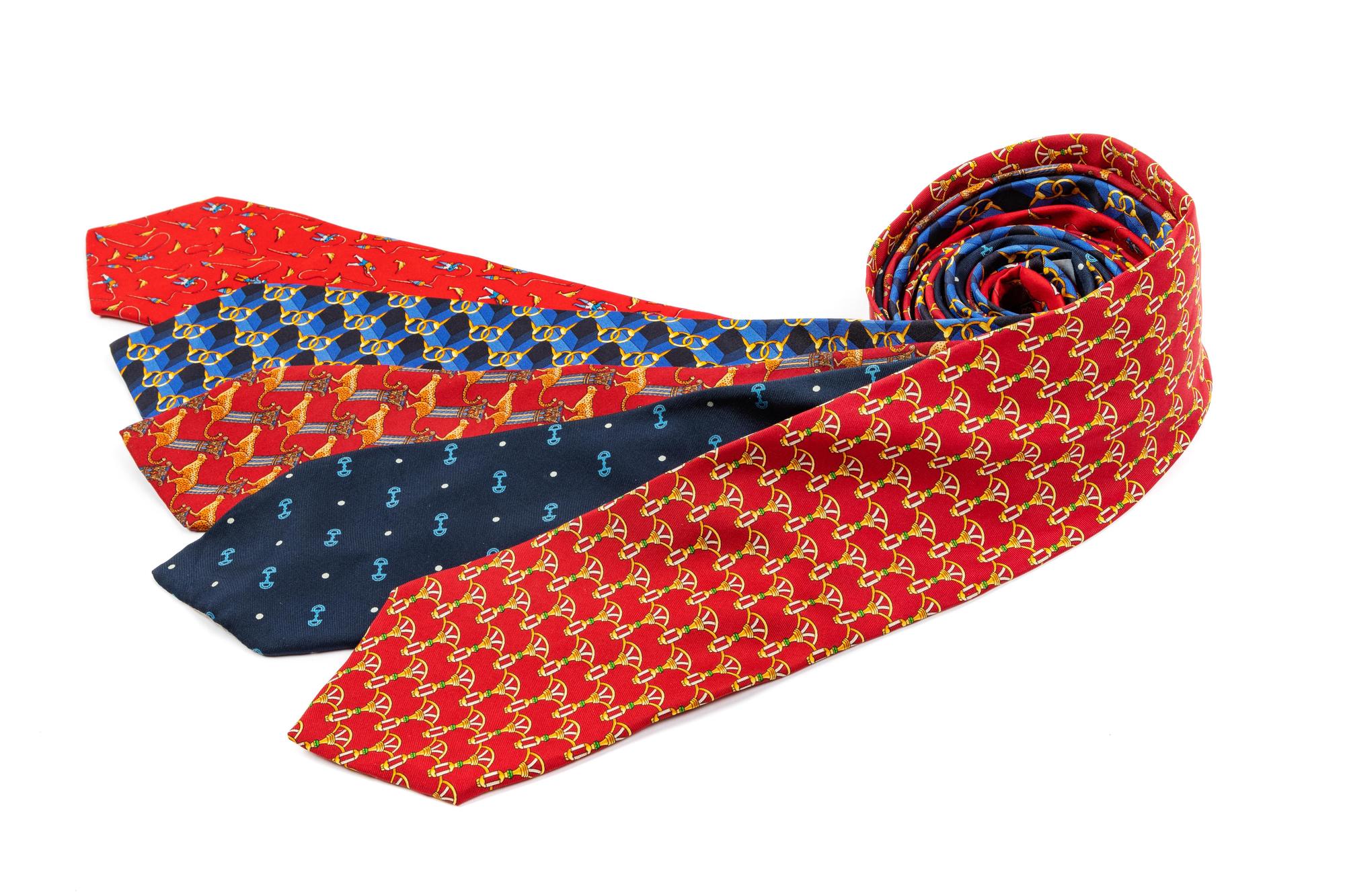 Collection of Couture Accessories: One Ferragamo Scarf and Two Gucci, Two Ferragamo, and One Aquascutum Tie, 1980-2000s