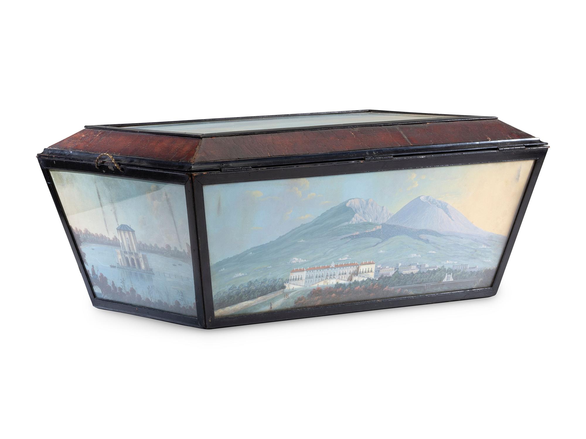 An Italian Leather Clad Watercolor Inset Trunk