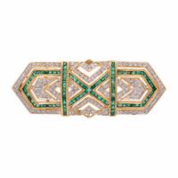 Emerald, Diamond, and Yellow Gold Brooch