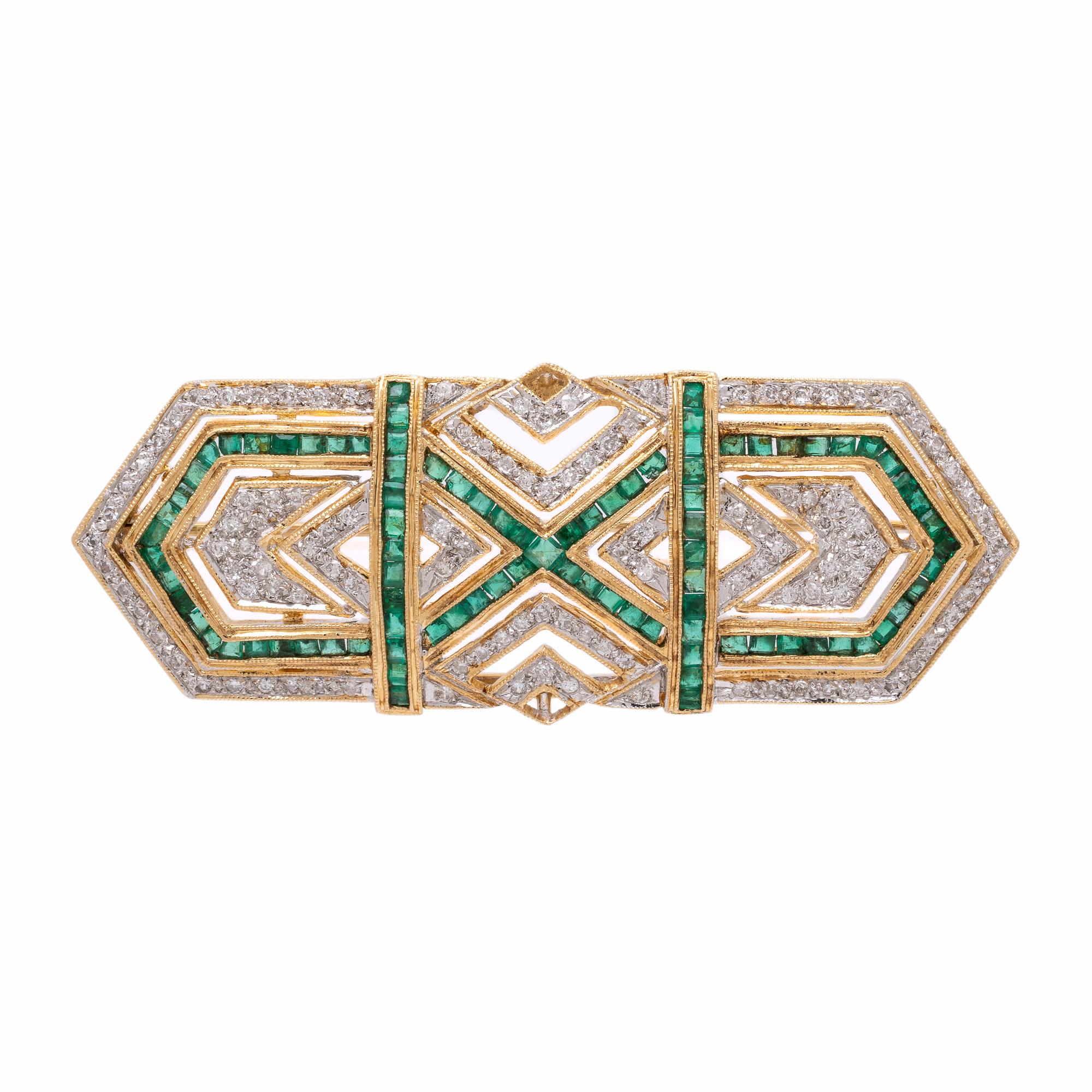 Emerald, Diamond, and Yellow Gold Brooch