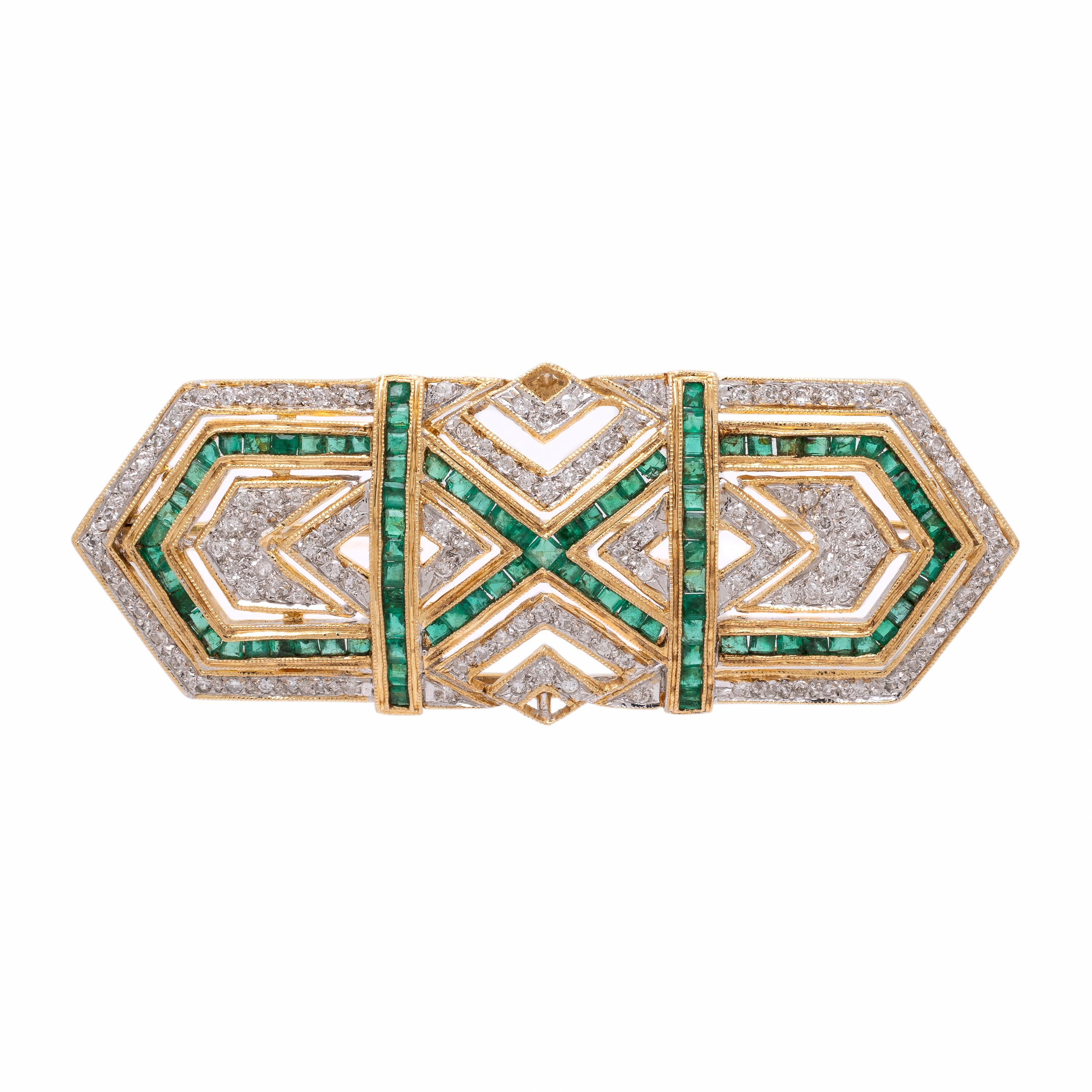 Emerald, Diamond, and Yellow Gold Brooch