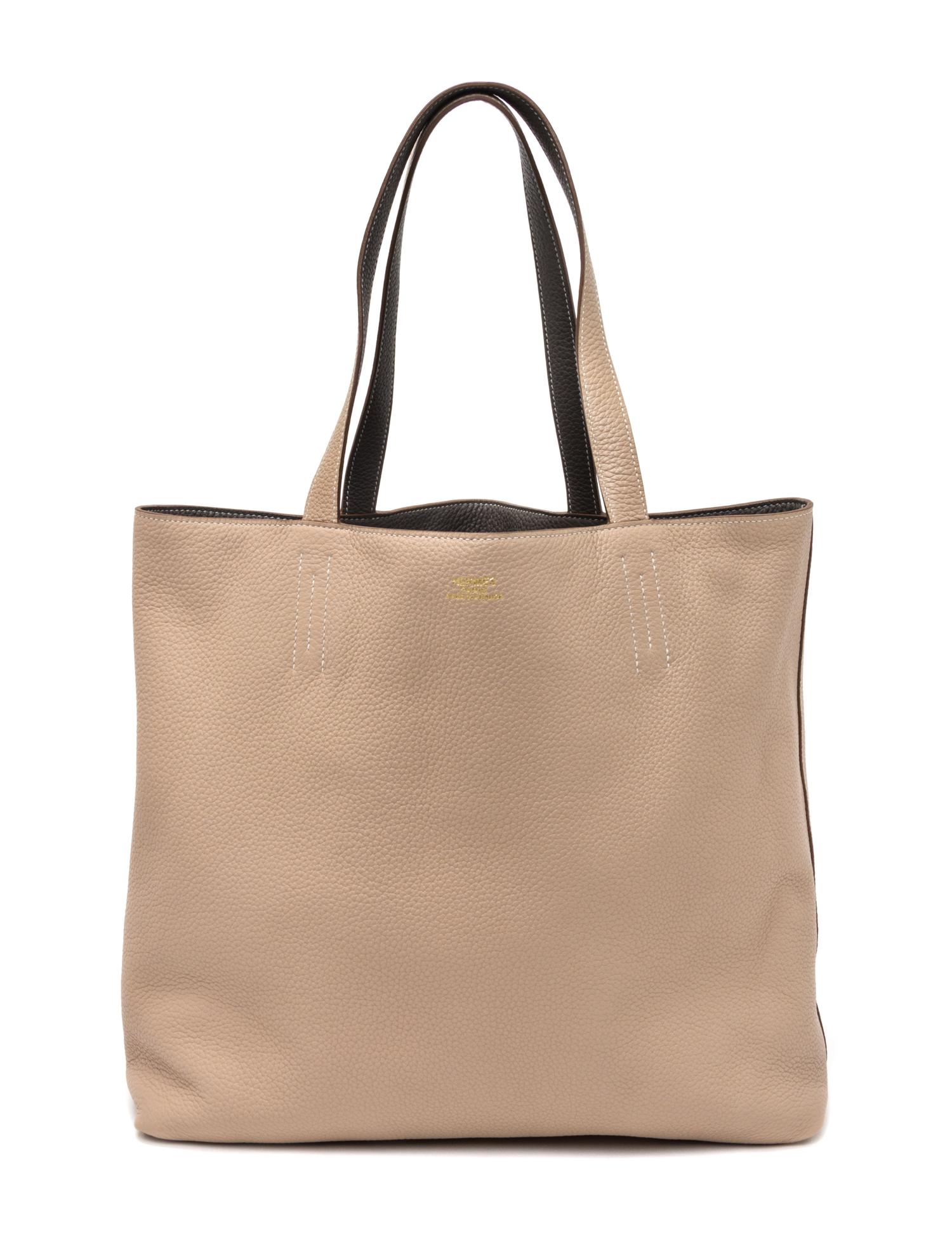 An Hermes Etoupe/Ebene 45cm Taurillon Clemence Double Sens Tote, 17.5" x 15.5" x 5".