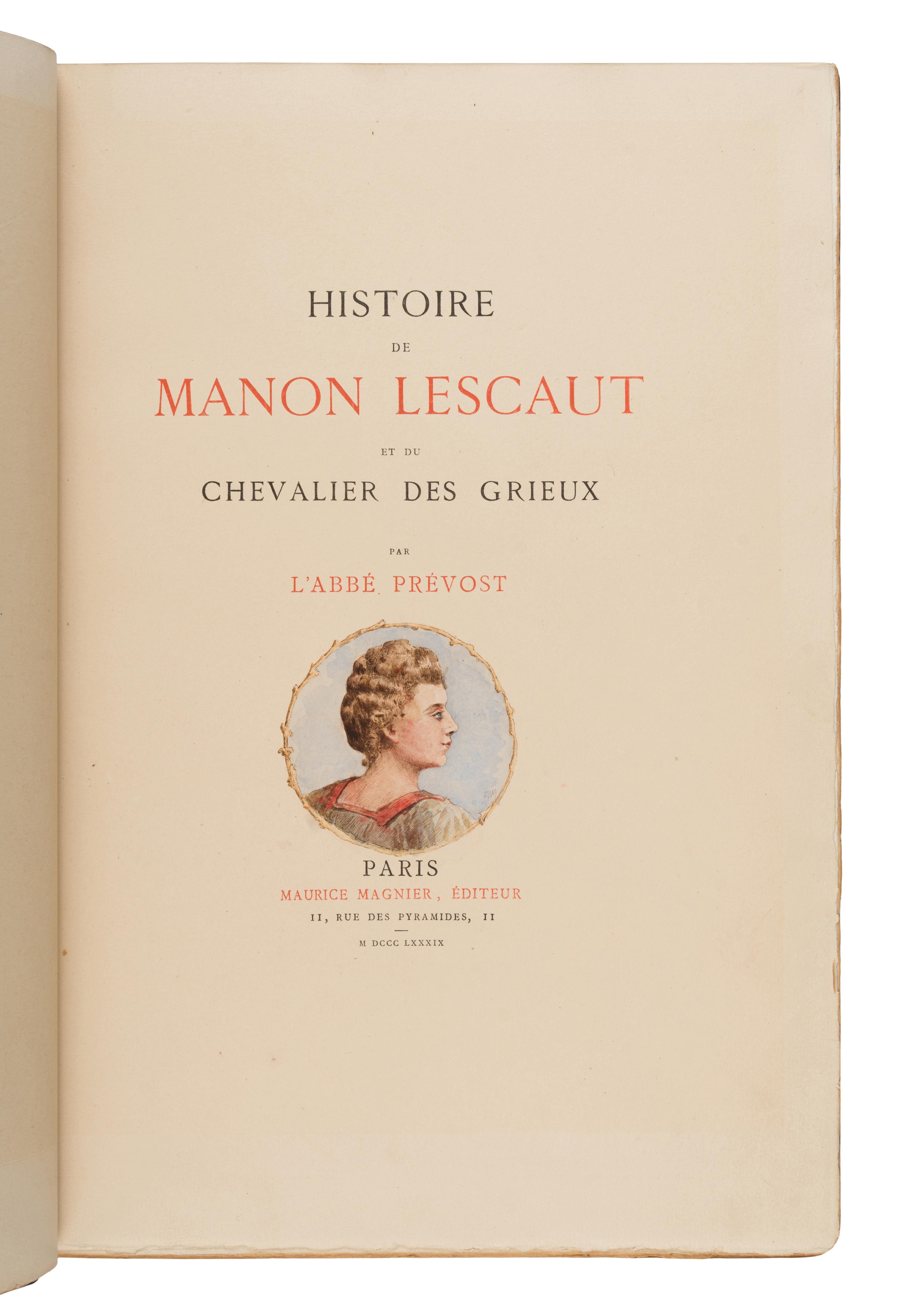 [Artist Book]. Morin, Louis (1855-1938), artist. -- Prevost, Antoine Francois, Abbe (1697-1763). Histoire de Manon Lescaut... Paris: 1889.