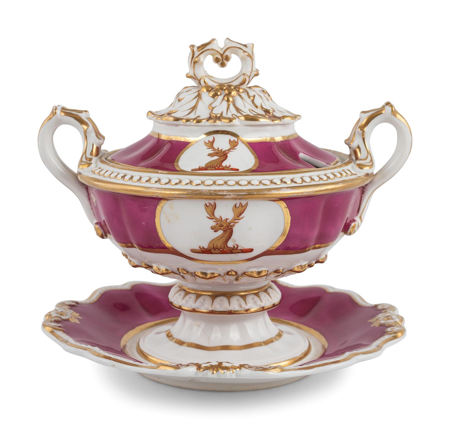 An English Parcel-Gilt and Puce Decorated Porcelain Dinner Service
