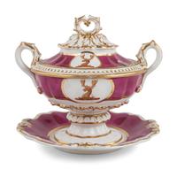An English Parcel-Gilt and Puce Decorated Porcelain Dinner Service