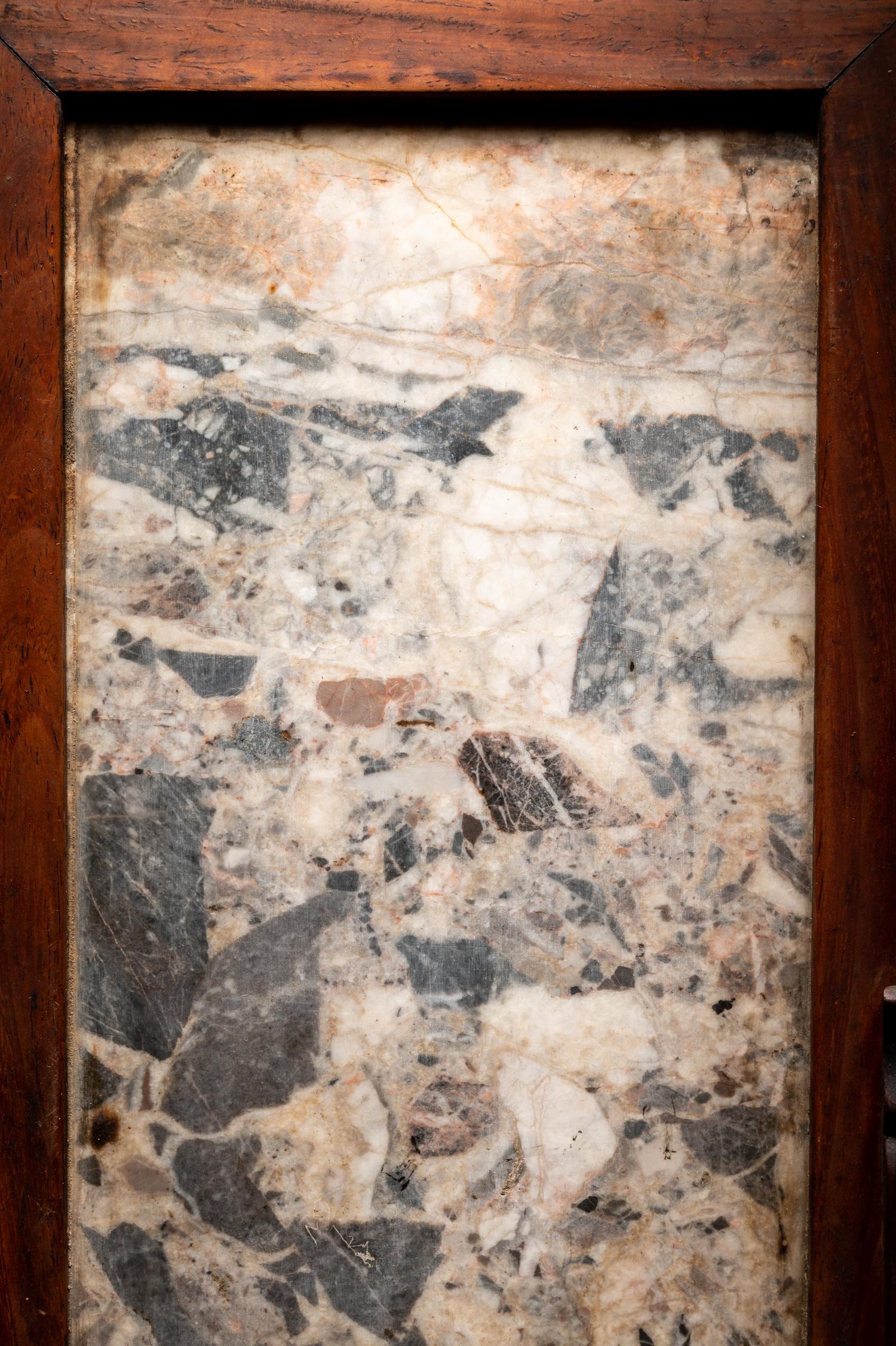 A Pair of Chinese Marble Inset Hardwood Table Screens