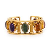 Multigem and Yellow Gold Cuff Bracelet