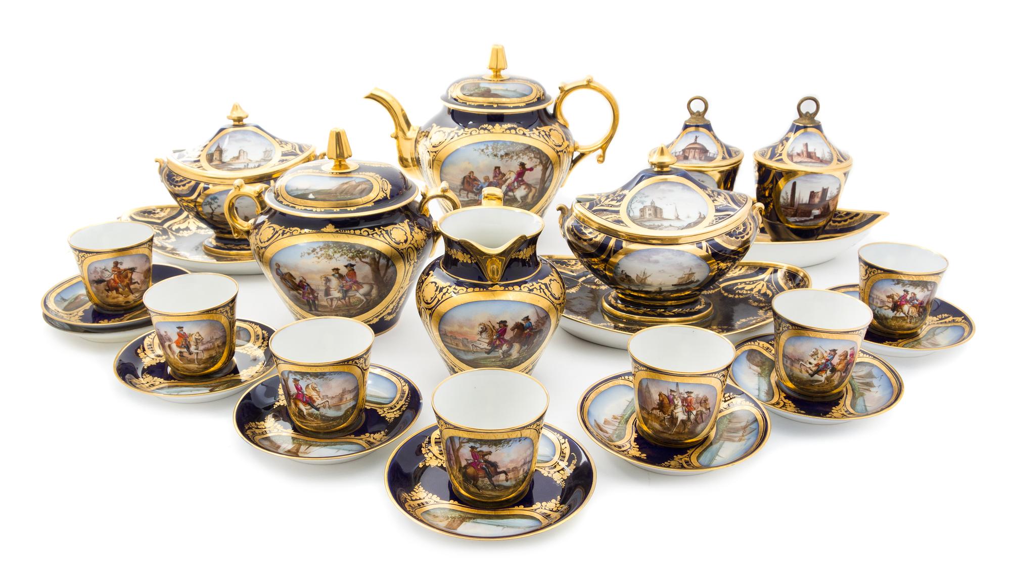 An Assembled Sevres Style Porcelain Topographical Service Width of widest 11 inches.