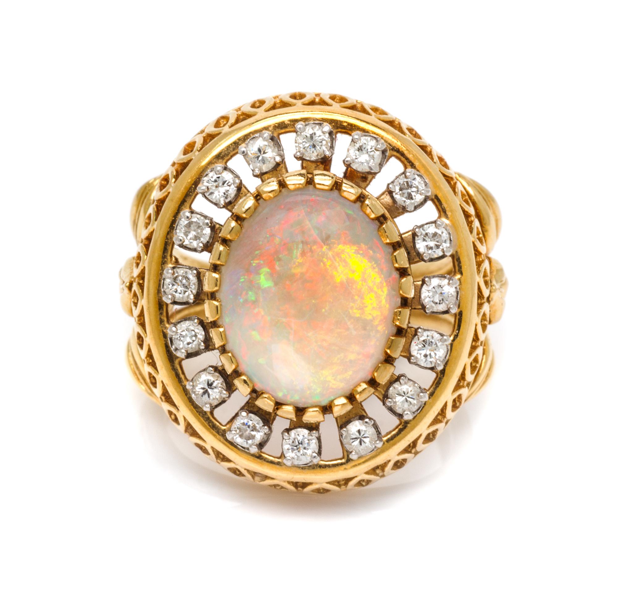 A Collection of Yellow Gold, Opal and Diamond Jewelry, 19.40 dwts.