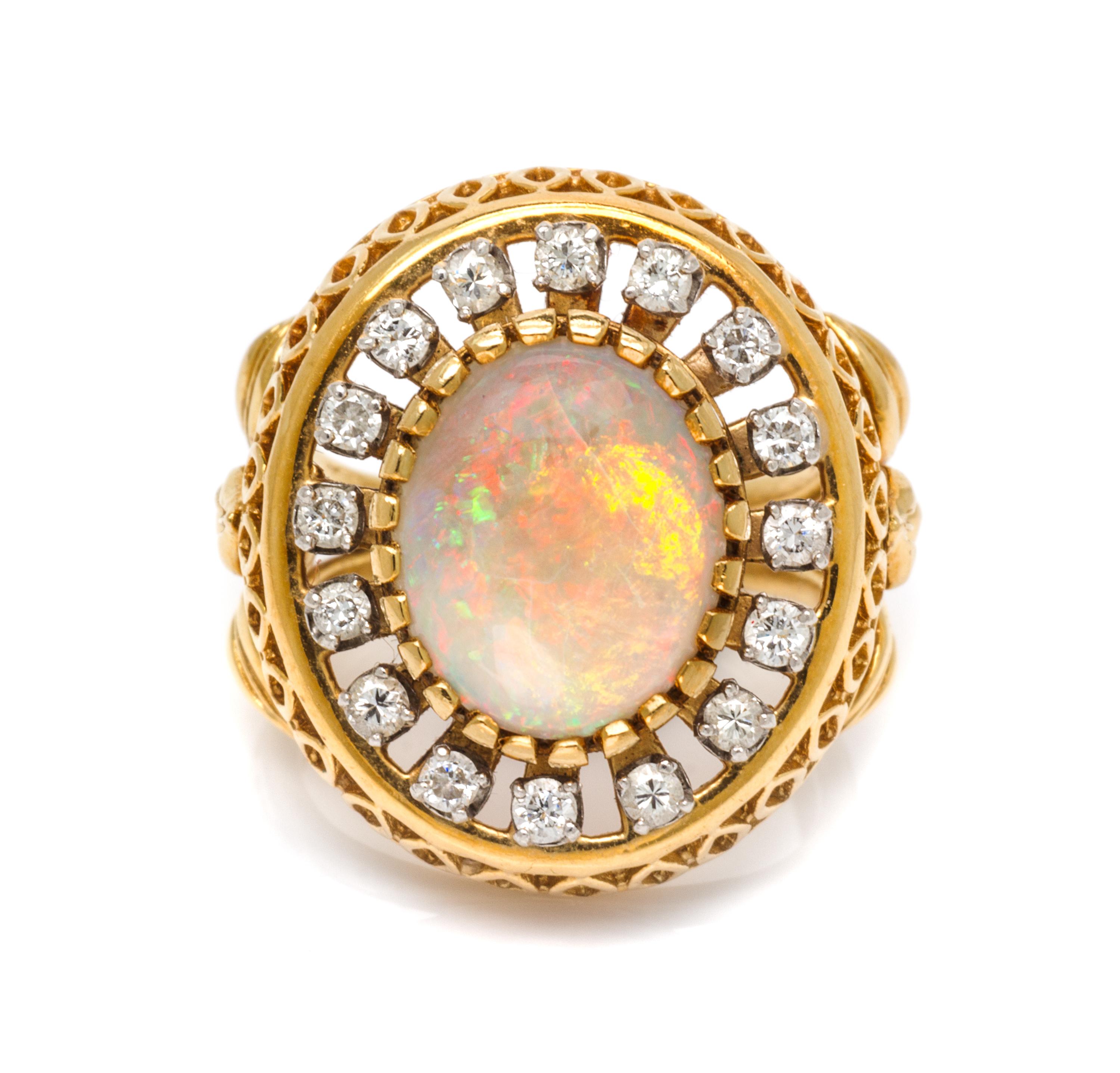 A Collection of Yellow Gold, Opal and Diamond Jewelry, 19.40 dwts.