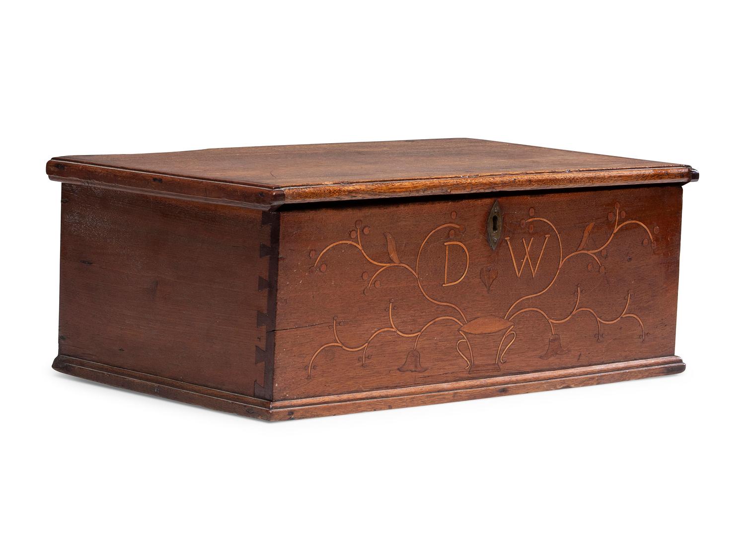 A Rare William and Mary Vine and Berry Inlaid Walnut Document Box