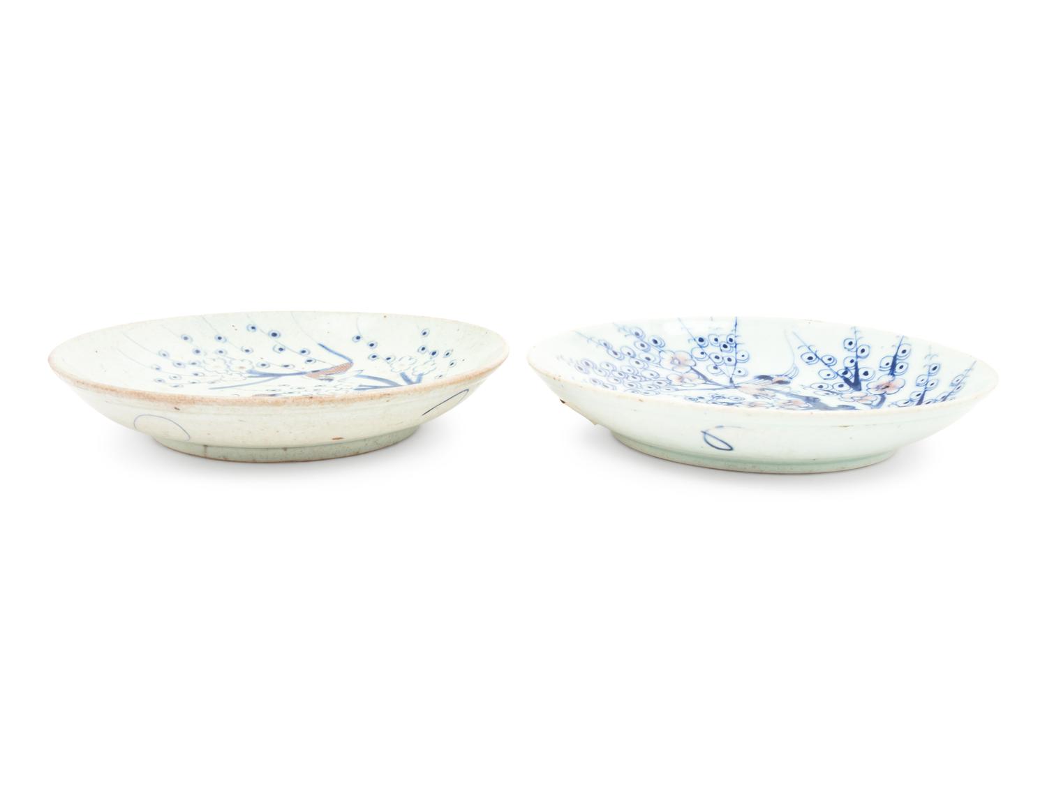 Two Chinese Copper Red and Underglazed Blue Porcelain Plates