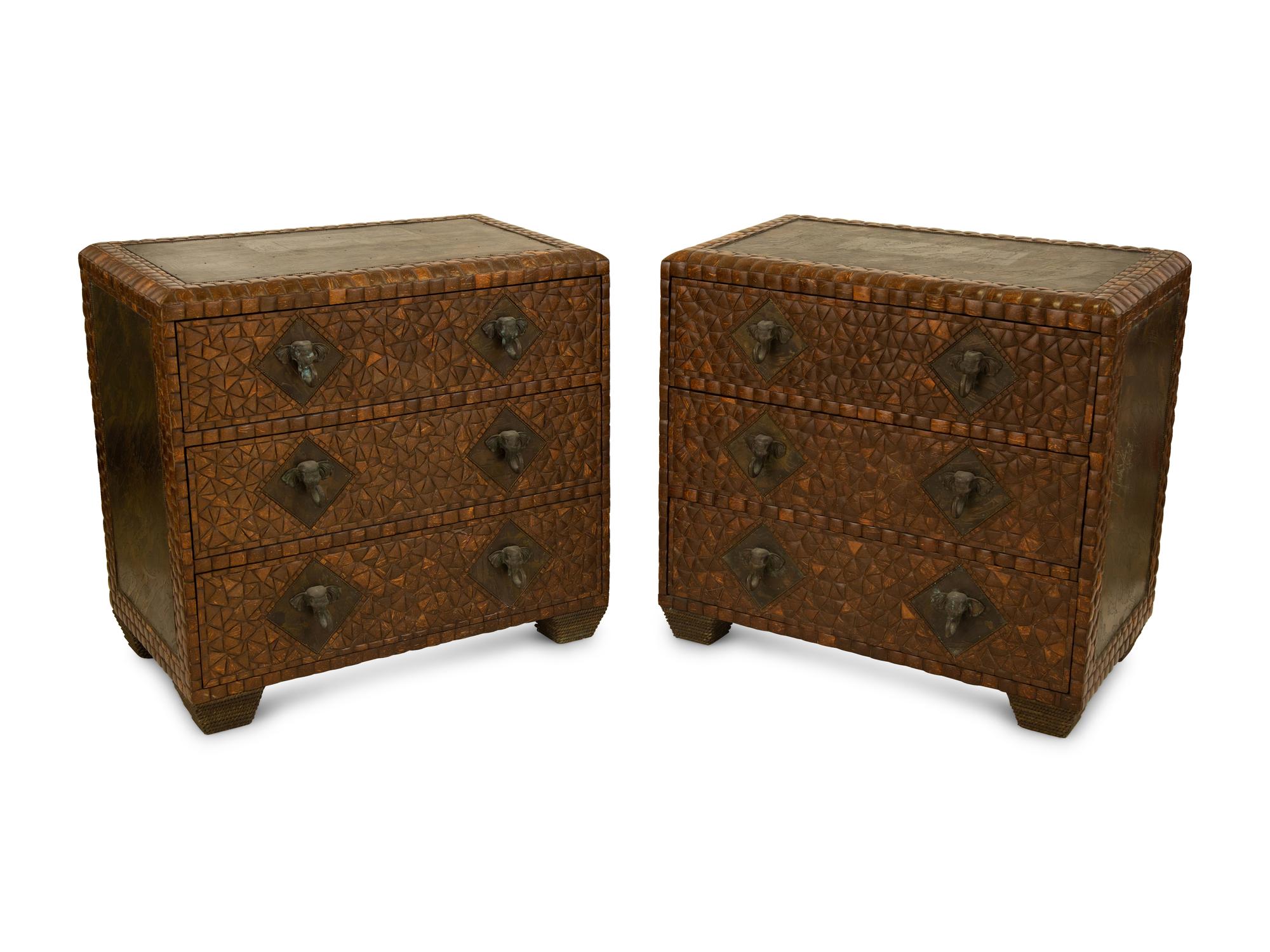A Pair of Maitland-Smith Coconut Shell Veneered Chests of Drawers