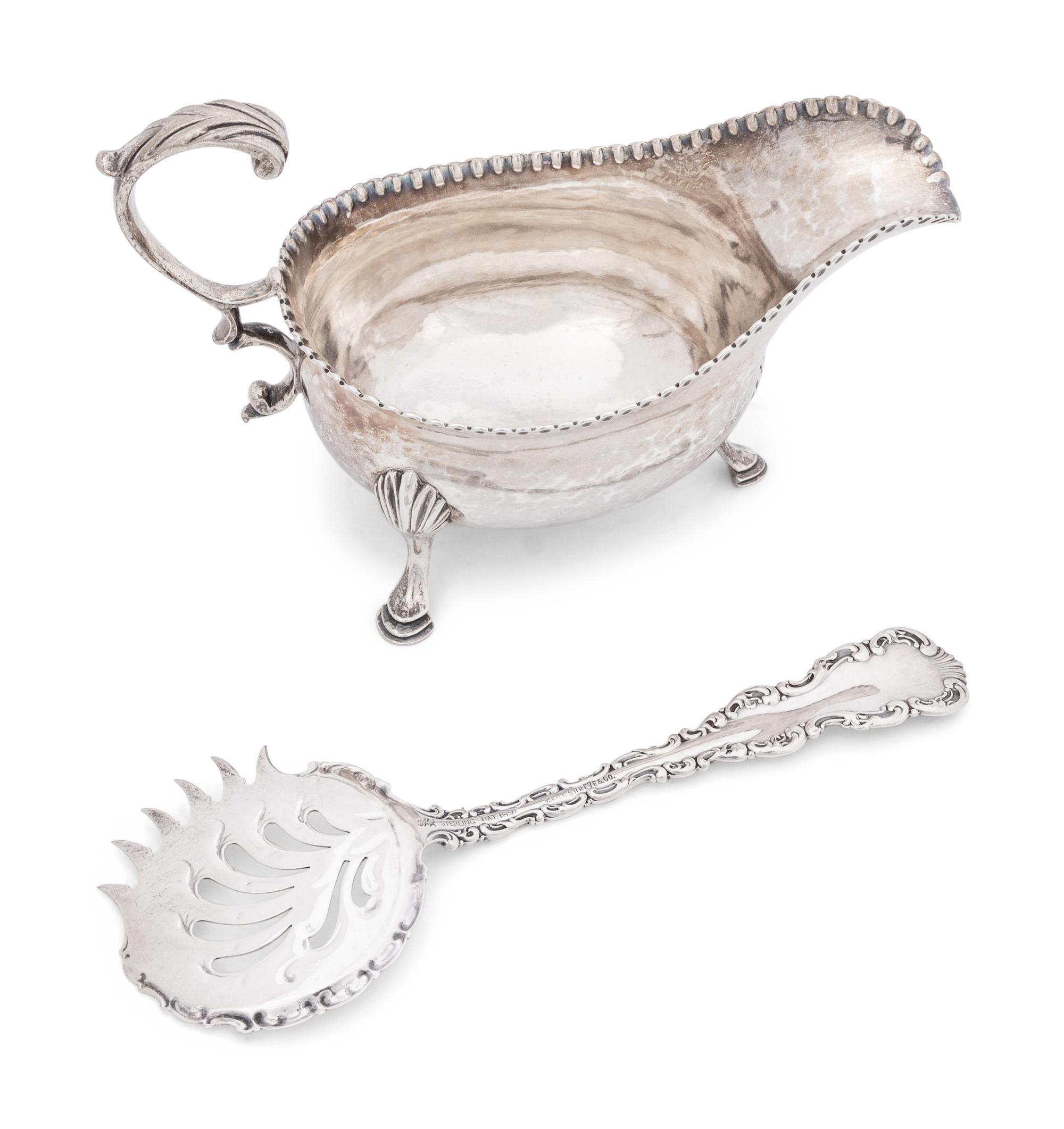 A George III Silver Sauce Boat and Serving Spoon