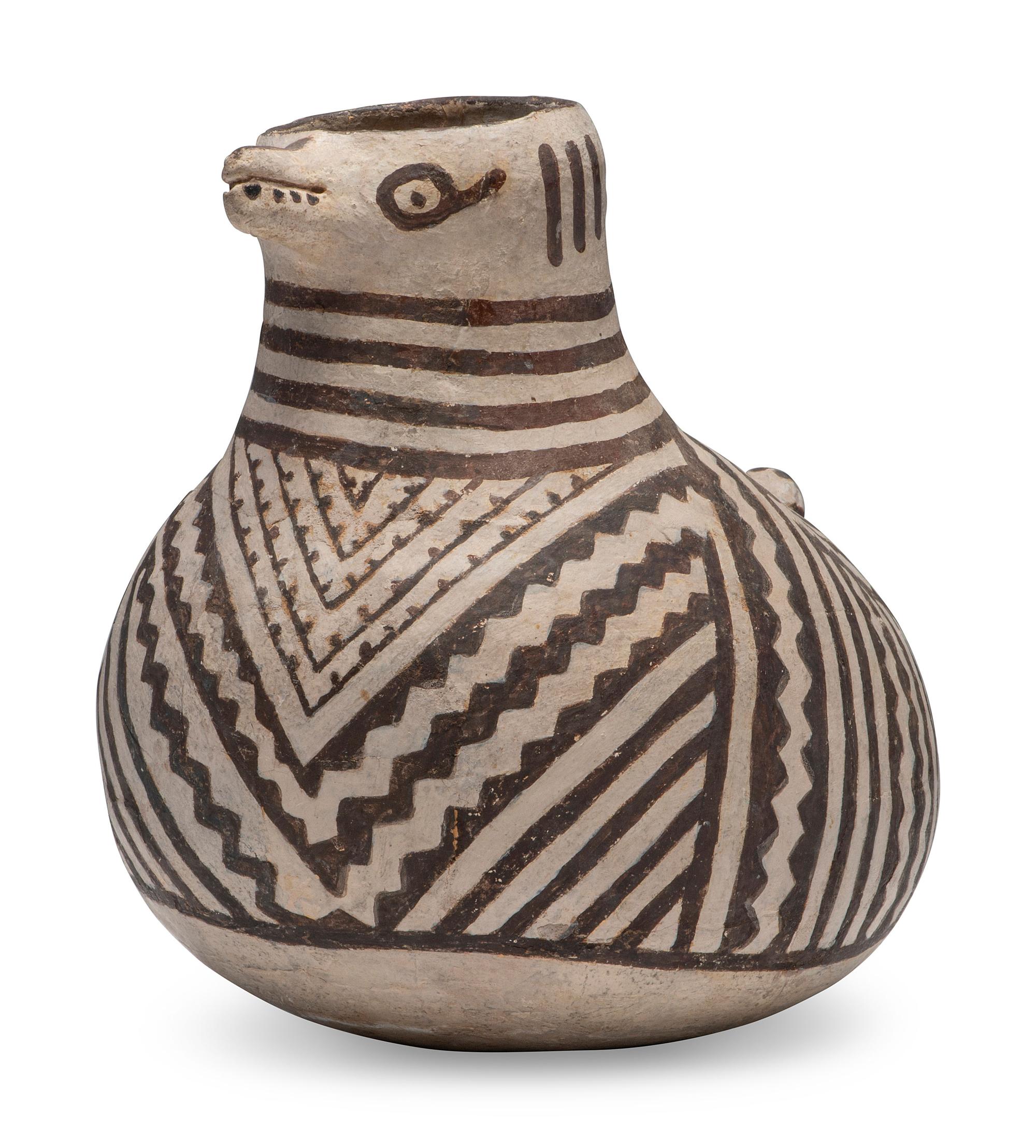 Ancestral Pueblo Black-on-White Duck Effigy Pottery Pitcher