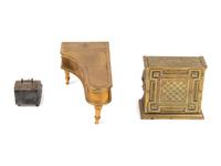 Two Piano-Form Inkwells and an English Silver Letterbox Inkwell