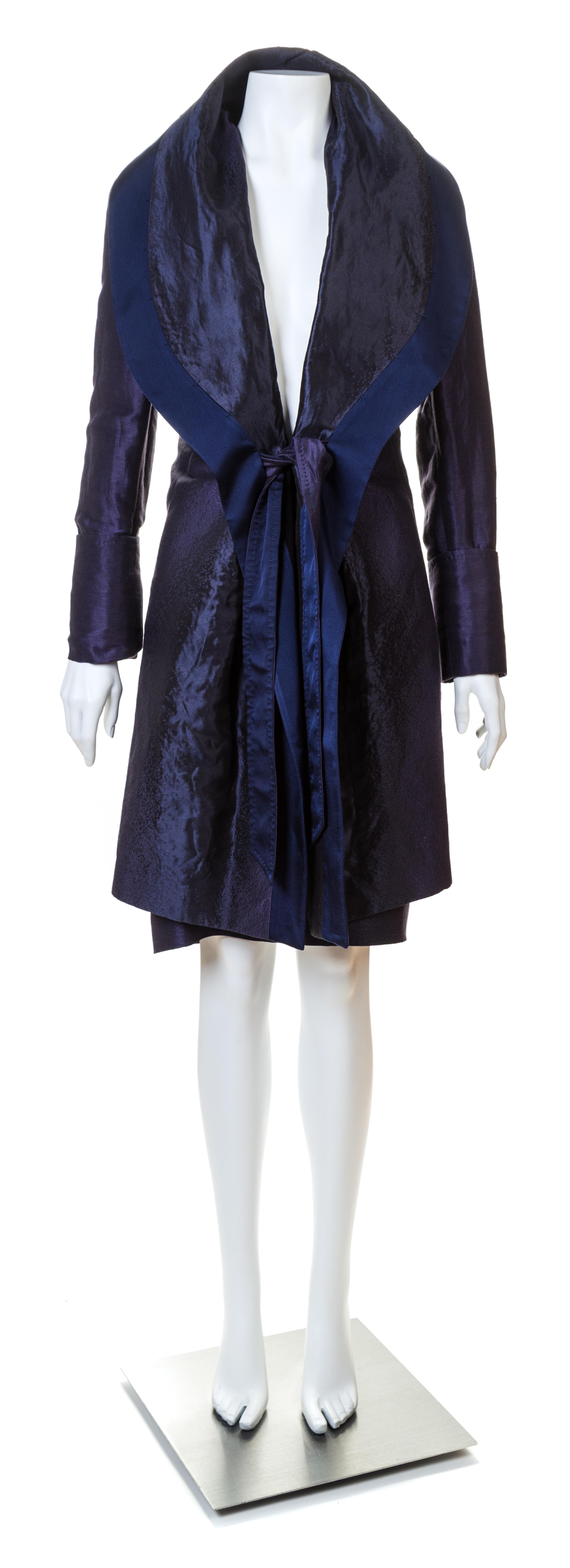 A Salvatore Ferragamo Navy Coat and Skirt Ensemble, Jacket size 38, Skirt size 46.