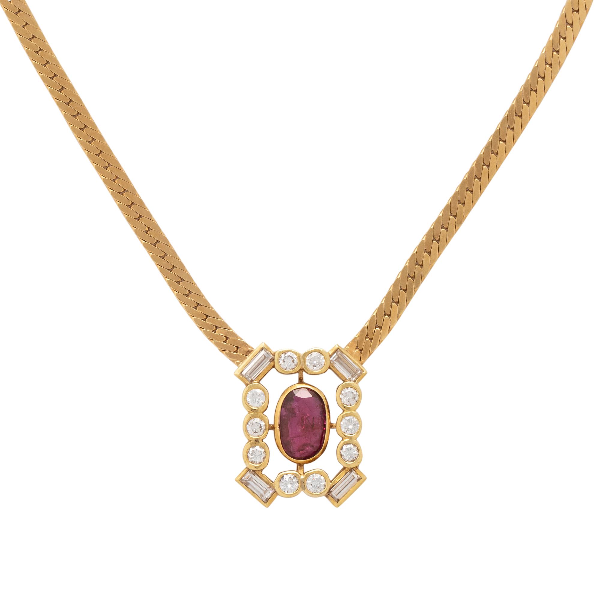 YELLOW GOLD, RUBY AND DIAMOND NECKLACE