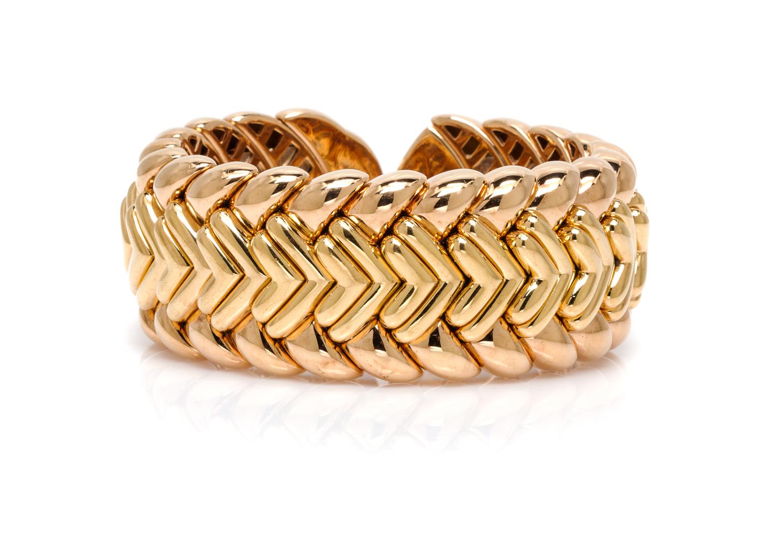 An 18 Karat Yellow Gold Flexible Cuff Bracelet, 107.00 dwts.