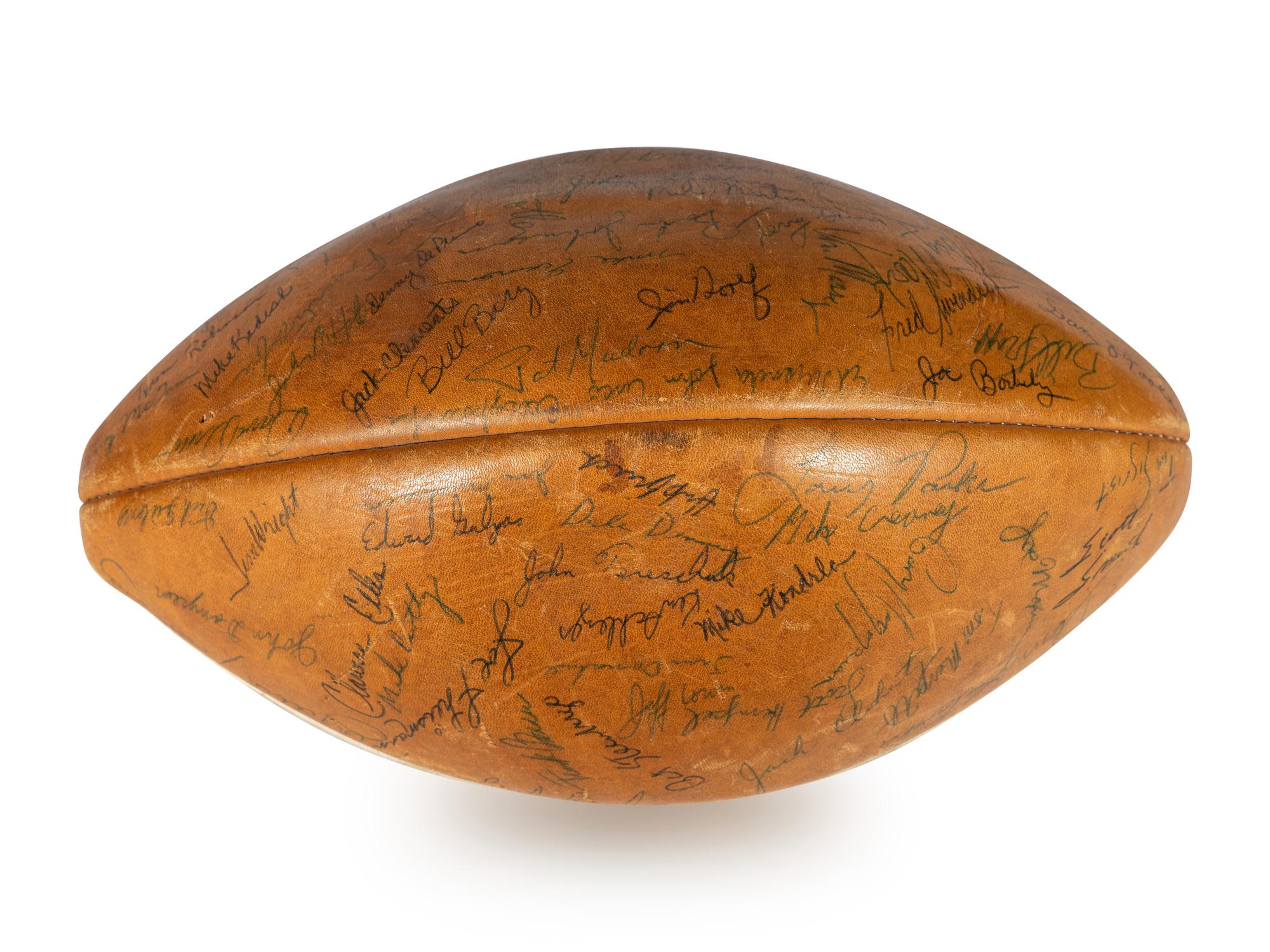 A 1970 Notre Dame Team Signed Autograph Football and Ara Parseghian Signed Large Format Photograph (Beckett Authentication Services BAS Certified)