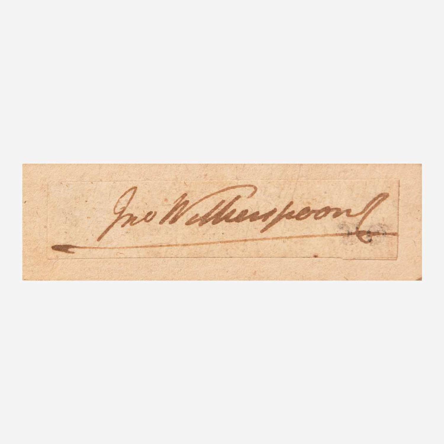 [Declaration of Independence] [New Jersey] Witherspoon, John Cut Signature