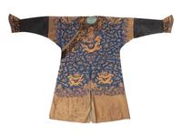 A Blue Ground Embroidered Silk Dragon Robe