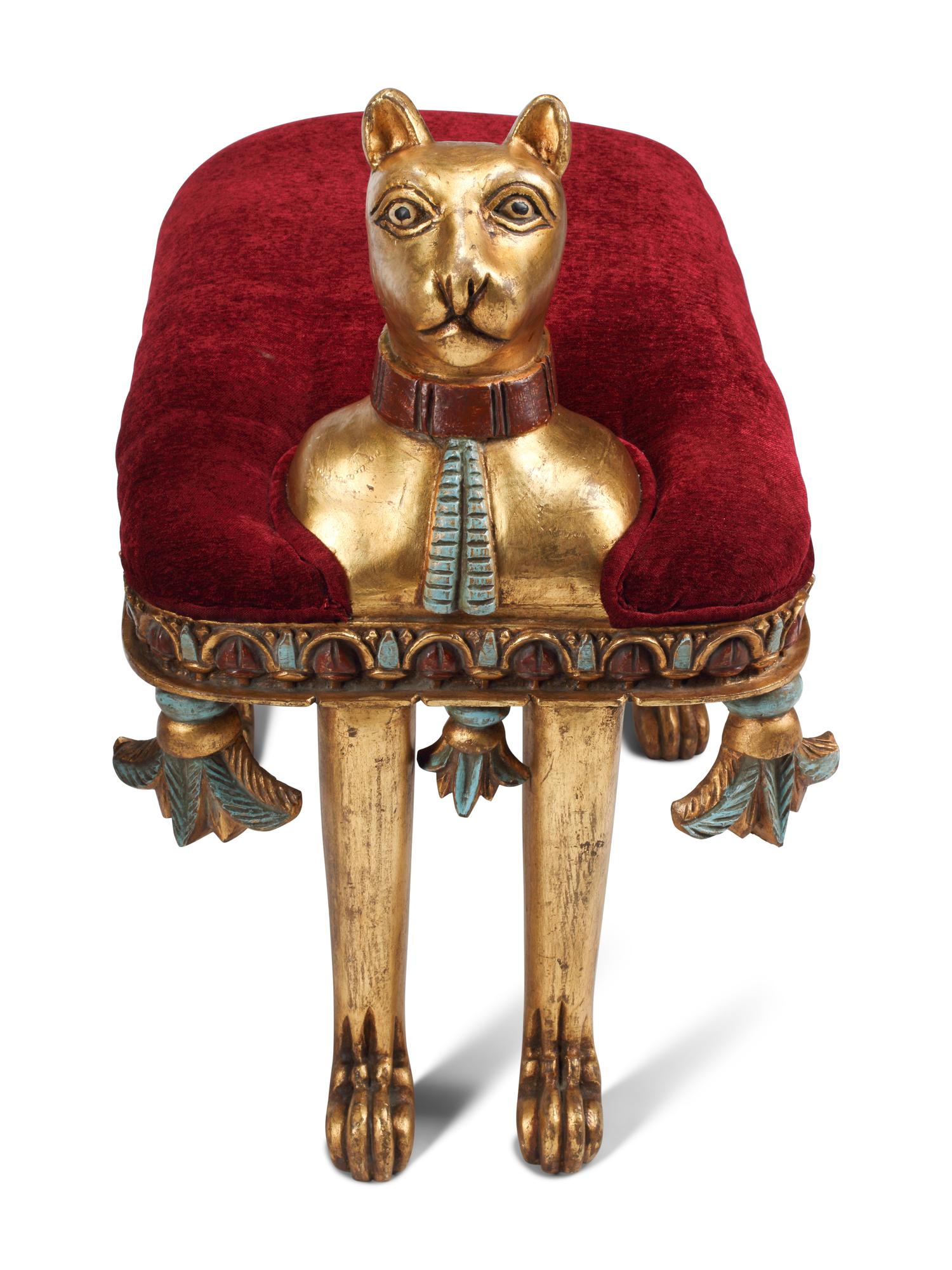 A Pair of Egyptian Style Painted and Gilt Benches