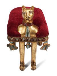 A Pair of Egyptian Style Painted and Gilt Benches